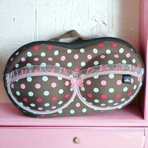 JACKY'S COLLECTION Zip up Bra Travel Case in Brown with Multicolored Dots
